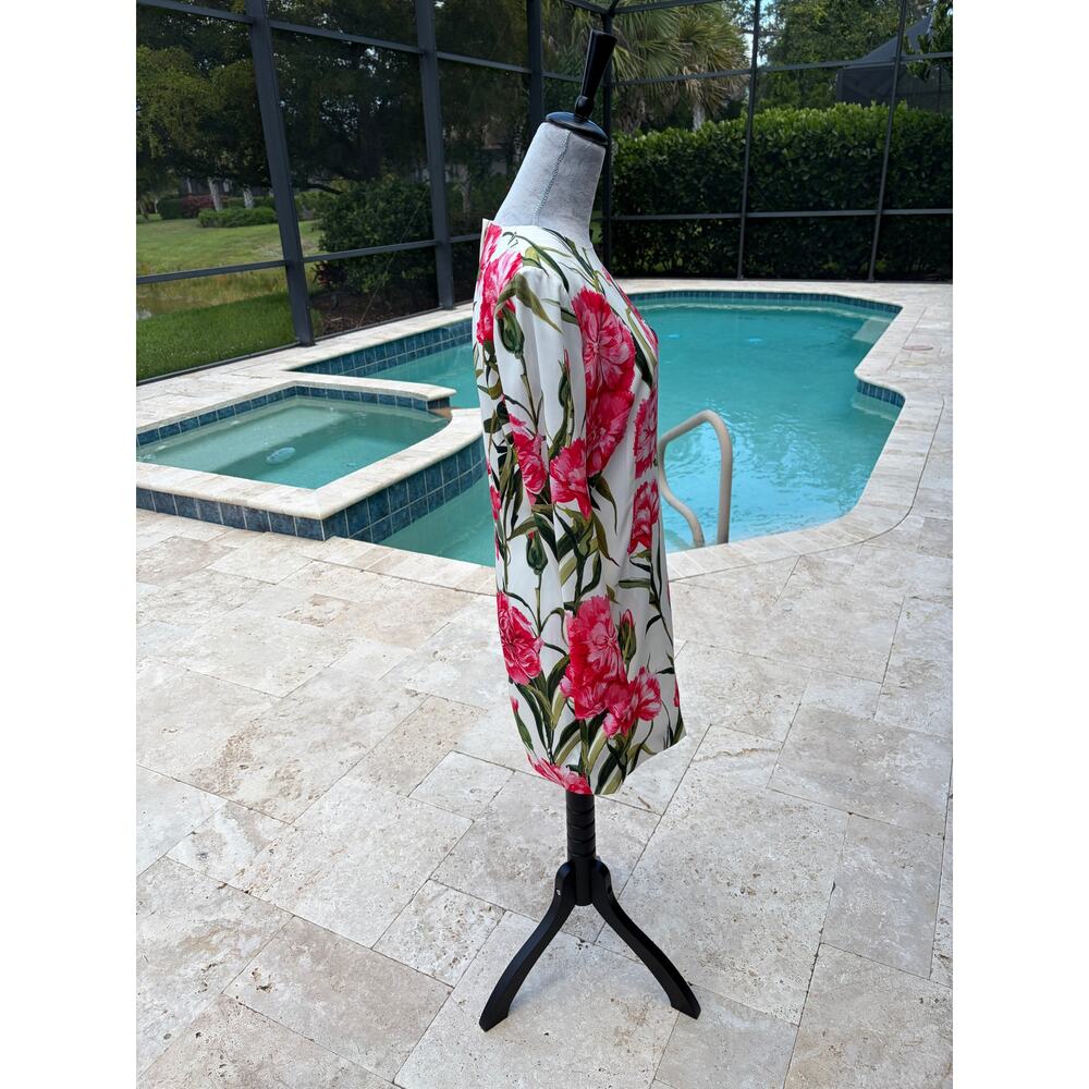 DOLCE & GABBANA Pink Carnation Floral Print Long Sleeve Silk Mini Dress - Picture 6 of 8